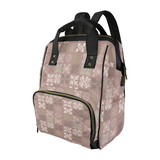 Kapa Kuiki Hawaiian Print Quilt Design Mult-Function Backpack - Mauve and Taupe