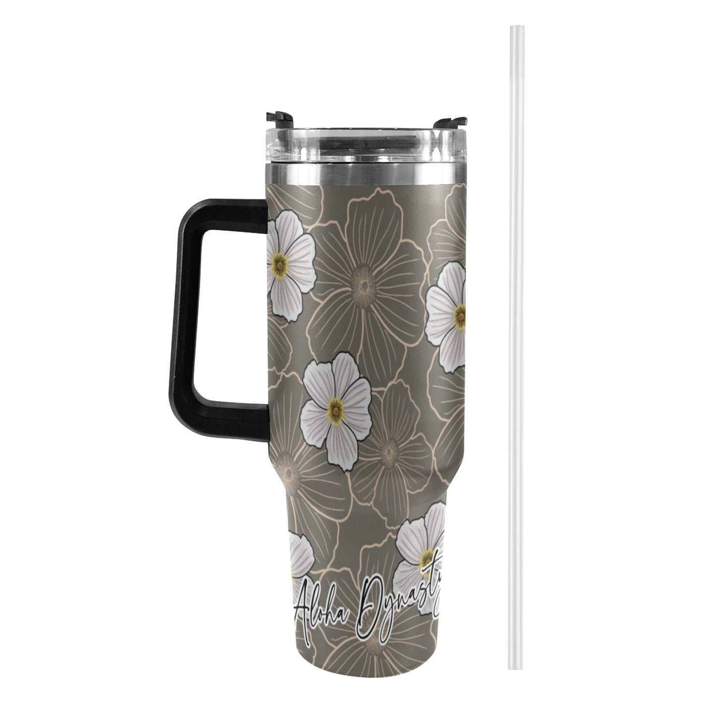 Pua Kala Hawaiian Poppy 40oz Tumbler - Black Handle, Gray