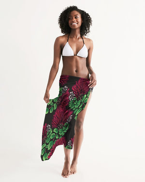 Ohi'a Lehua Hawaiian Print Pareo Sarong - Red, Black and Green