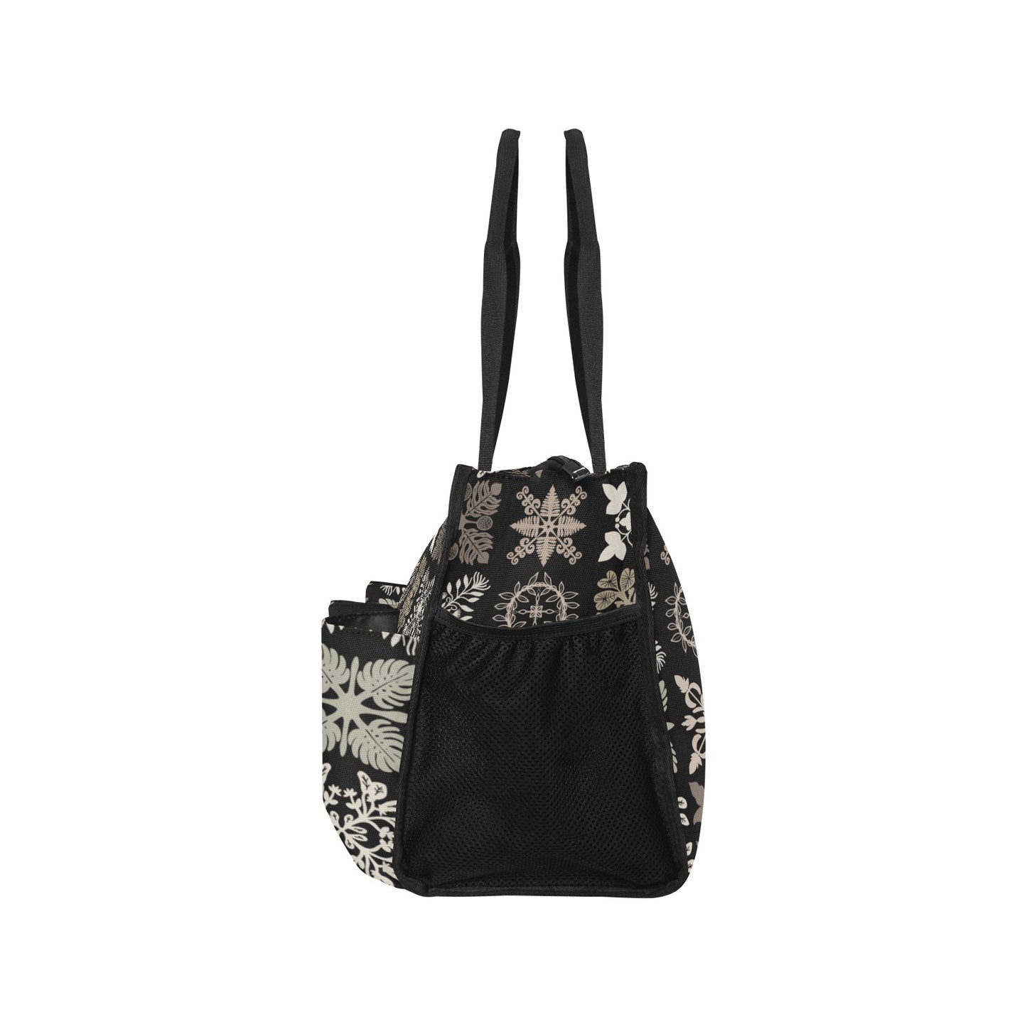 Kapa Kuiki Hawaiian Quilt Design Print Black and Khaki - Nurse/Teacher/Mommy Tote Bag