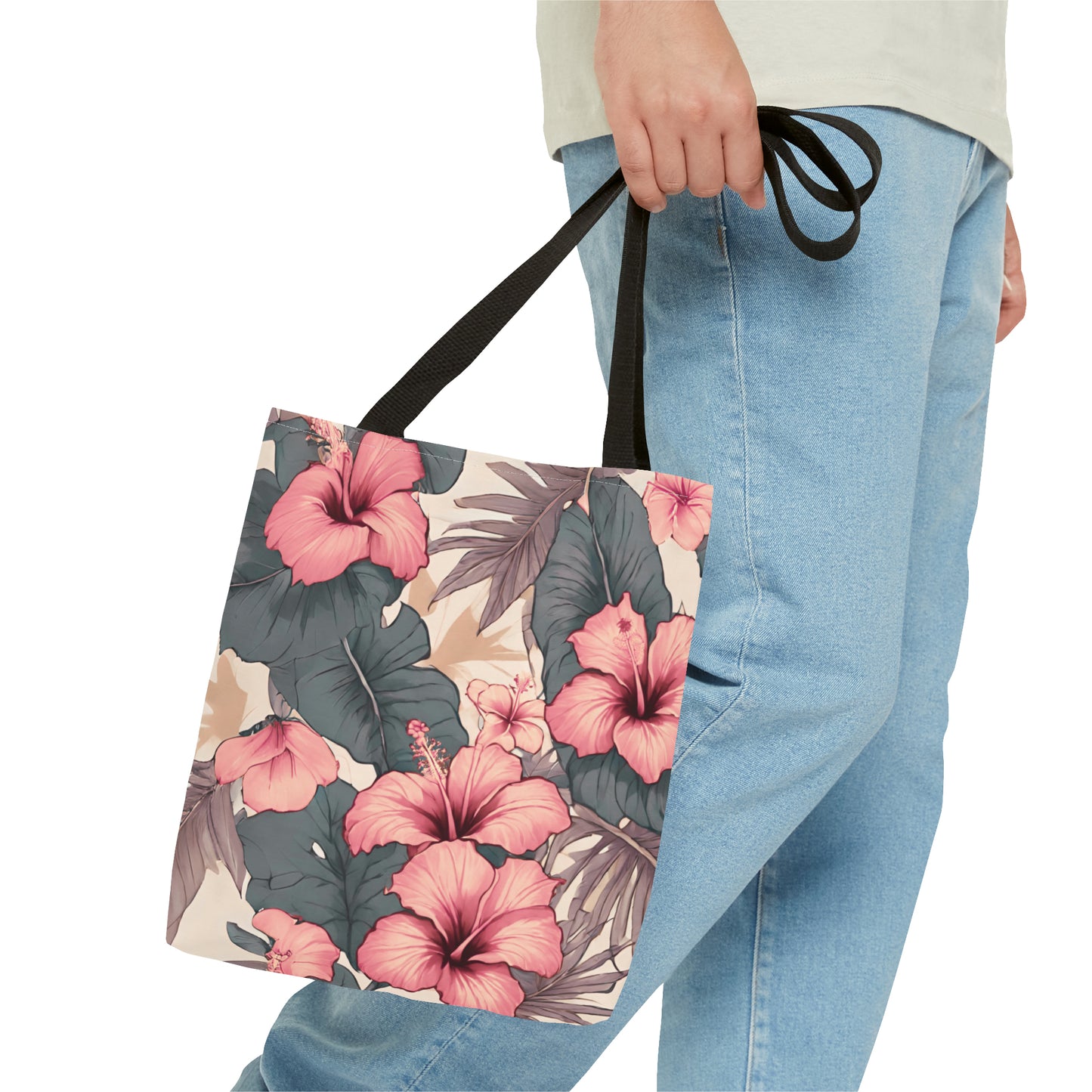 Hibiscus Tropical Hawaiian Print Tote Bag - Soft Tones