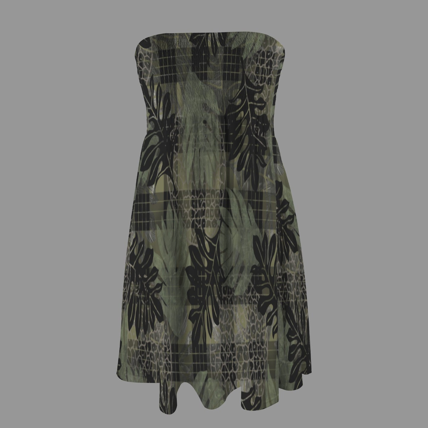 Hauʻoli Strapless Tube Dress - ulu and palaka - black and green