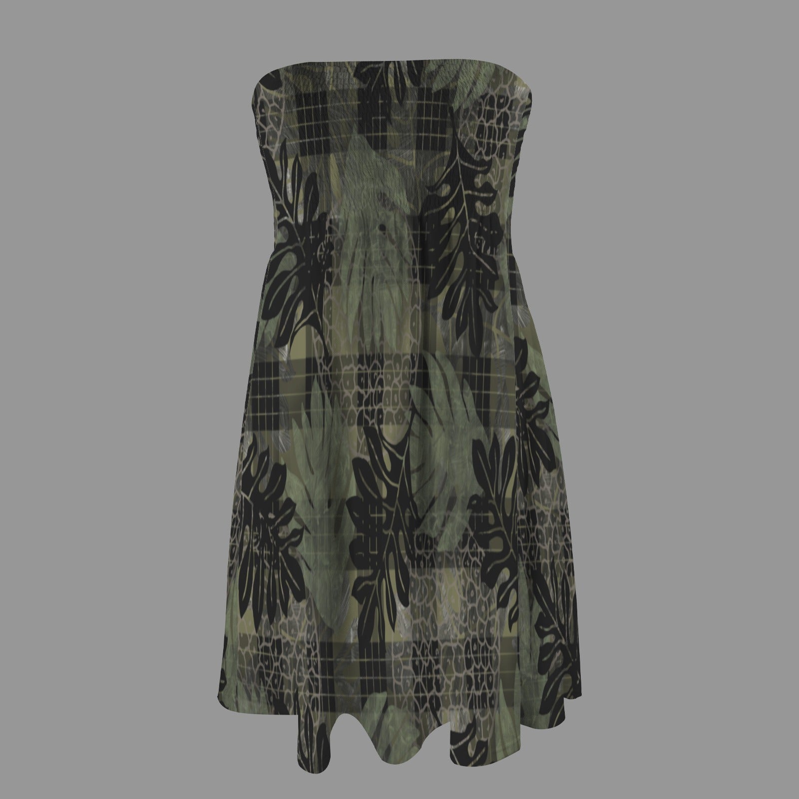 Hauʻoli Strapless Tube Dress - ulu and palaka - black and green