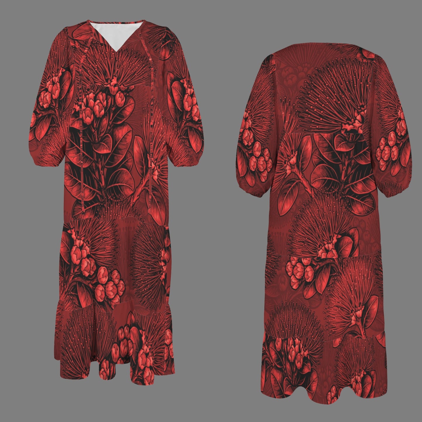 Pauahi Mu'u mu'u maxi dress - 'ōhiʻa lehua in bright red