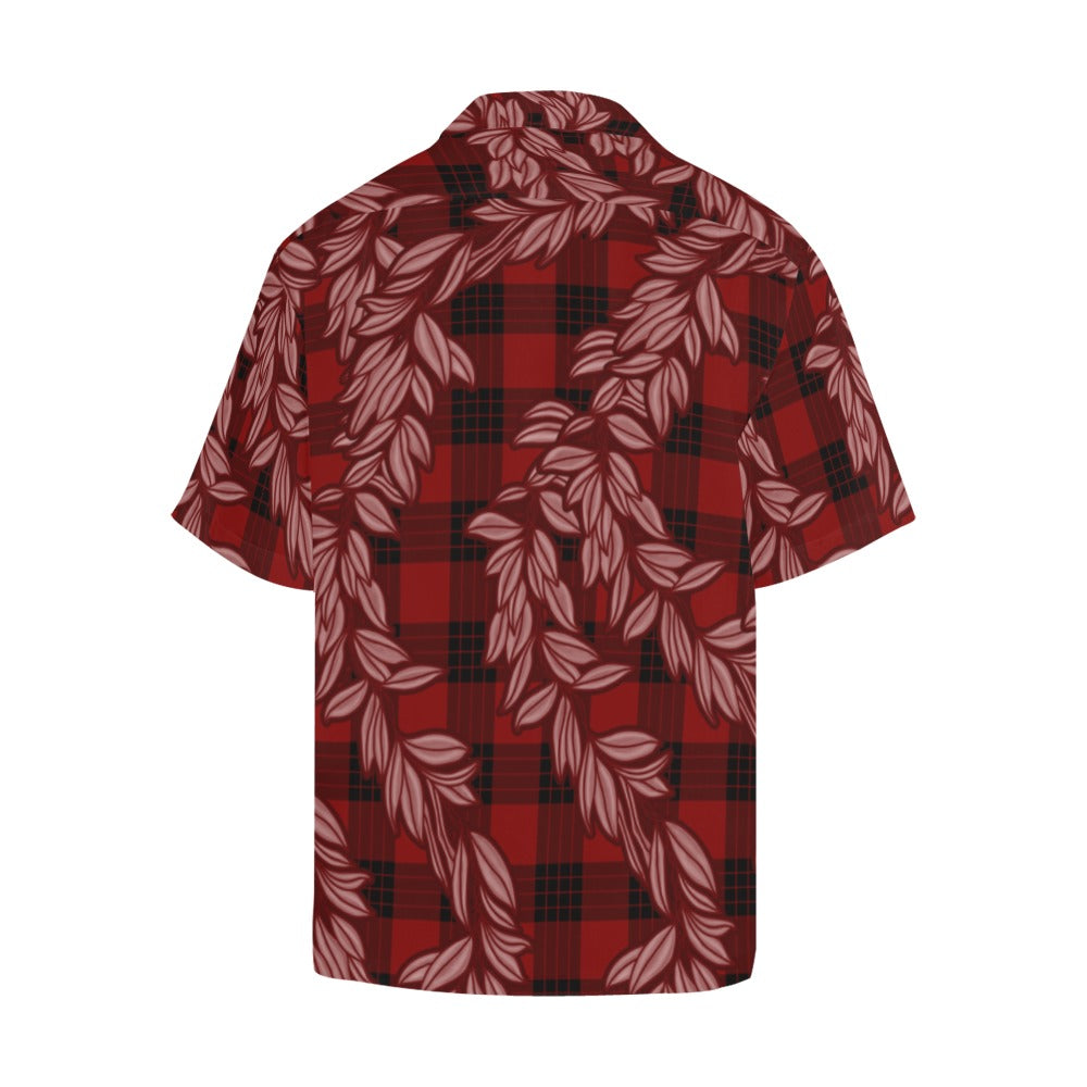 Maile and Palaka Hawaiian Print Men's Aloha Shirt - Red and Black