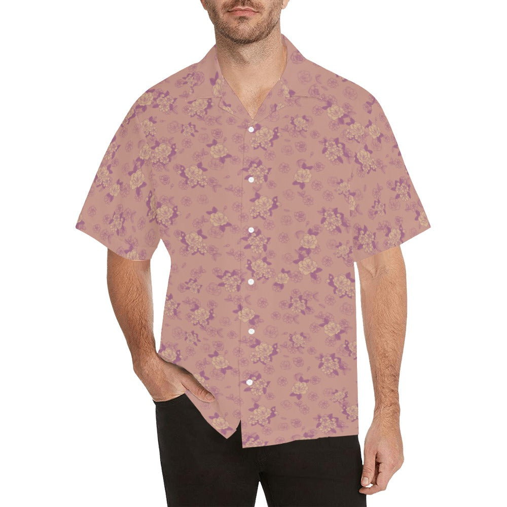 Kiele Gardenia Hawaiian Print Menʻs Aloha Shirt - Pink