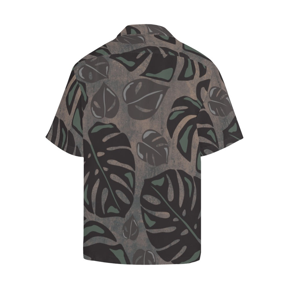 Monstera Hawaiian Print Menʻs Aloha Shirt, Hawaiian Shirt - Taupe