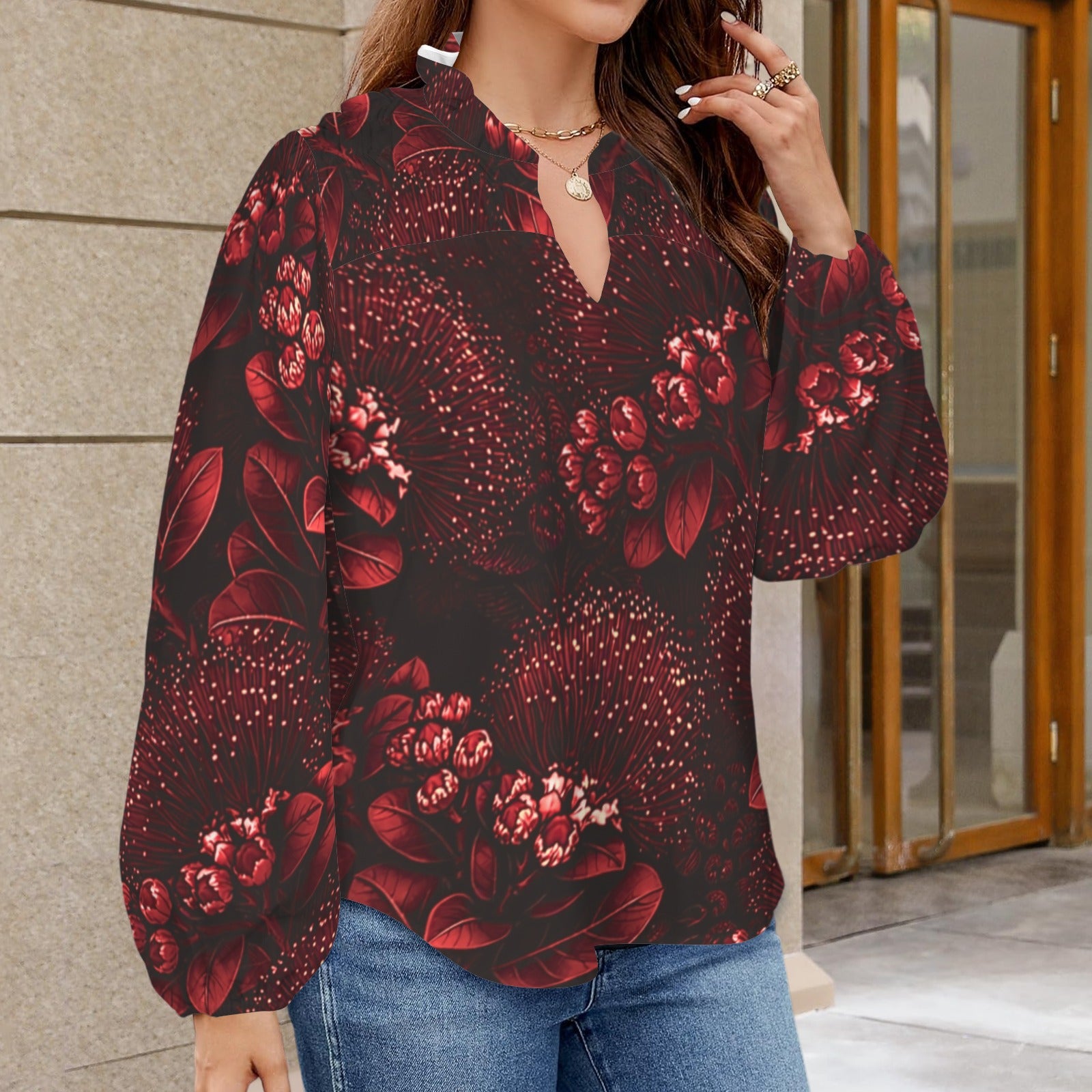 Mālie Blouse in ohia - red and black