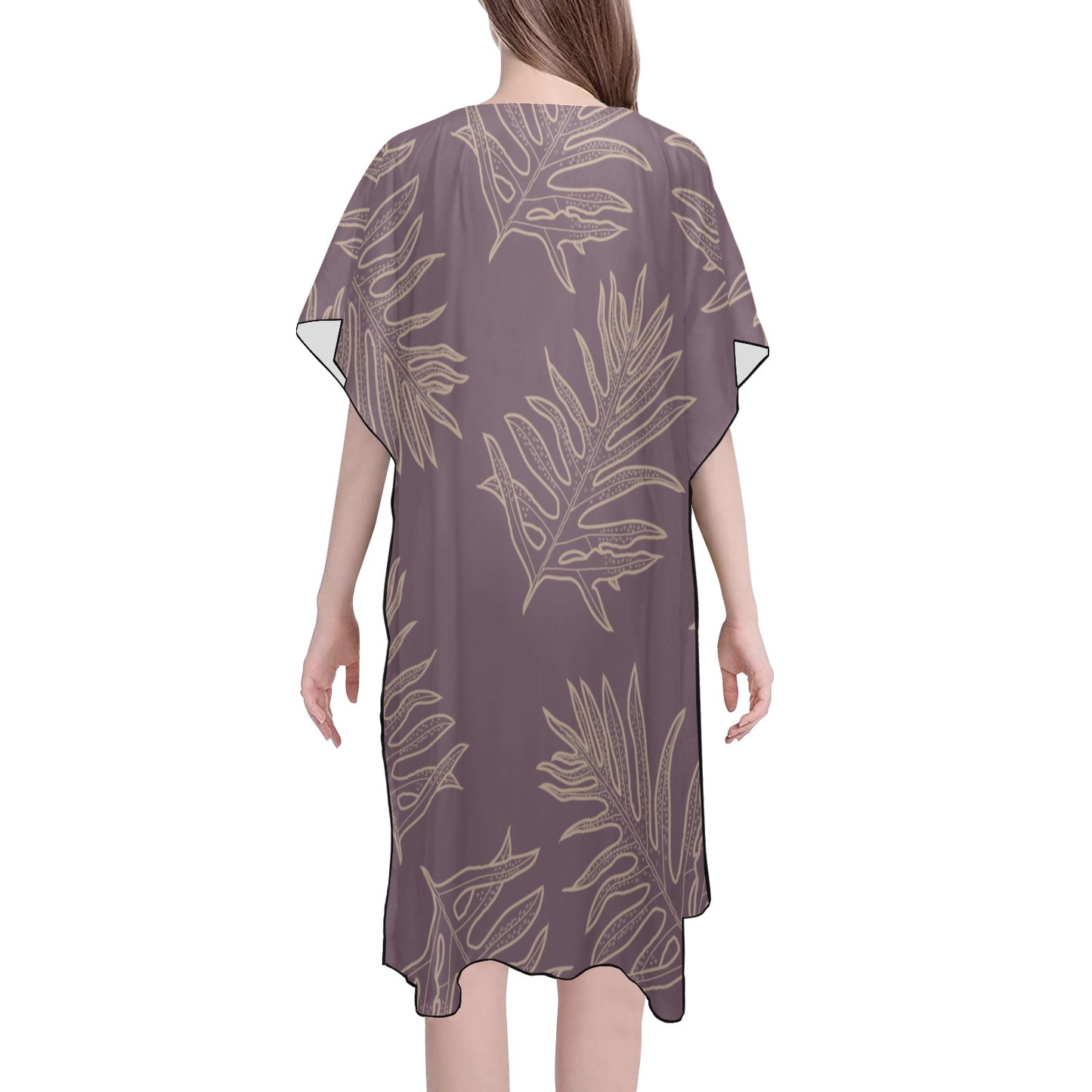 Lauaʻe Hawaiian Fern Design Mid Length Kimono Chiffon Cover Up with Side Slits - Lavender