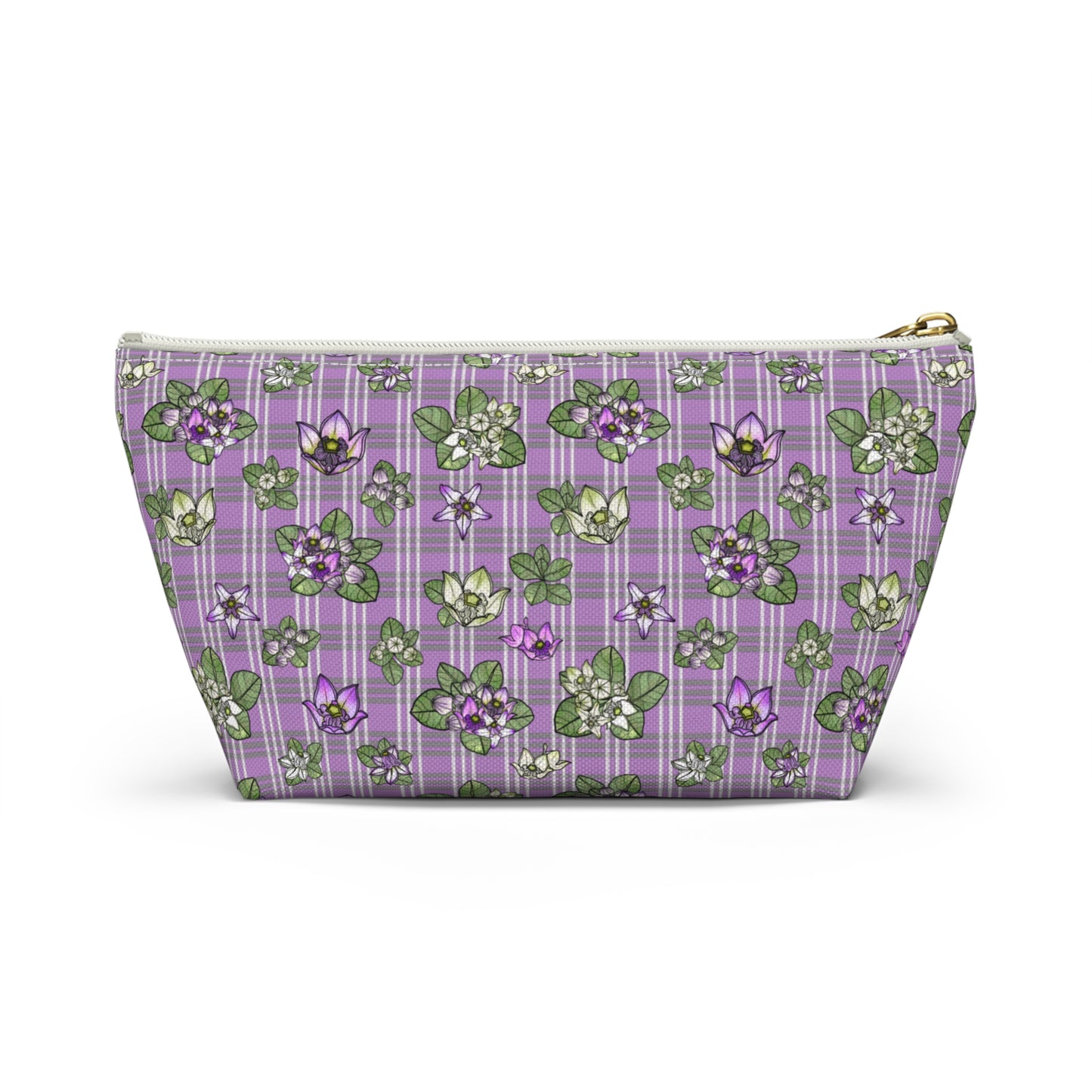 Pua Kalaunu and Palaka Hawaiian Print Accessory Pouch w T-bottom (purple)