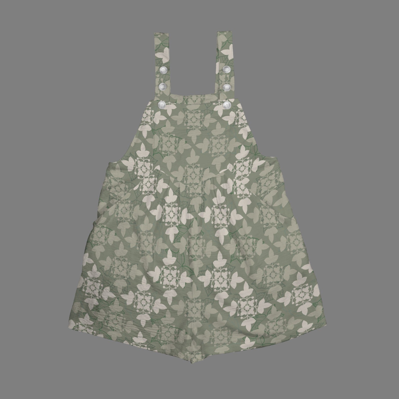 Ku'ulei Romper - Kapa Kuiki Print - Sage, Khaki and Gray