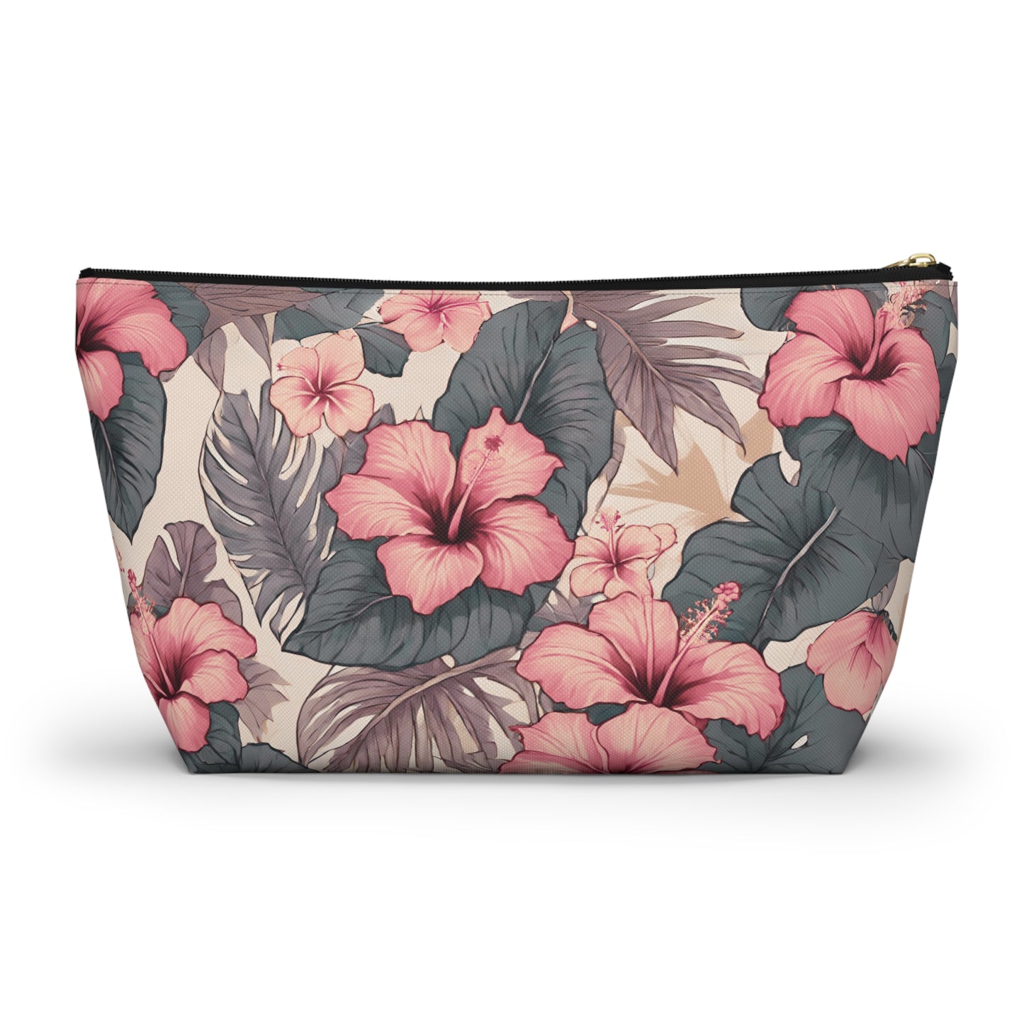 Hibiscus Hawaiian Tropical Print Soft Tones - Accessory Pouch w T-bottom