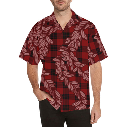 Maile and Palaka Hawaiian Print Men's Aloha Shirt - Red and Black