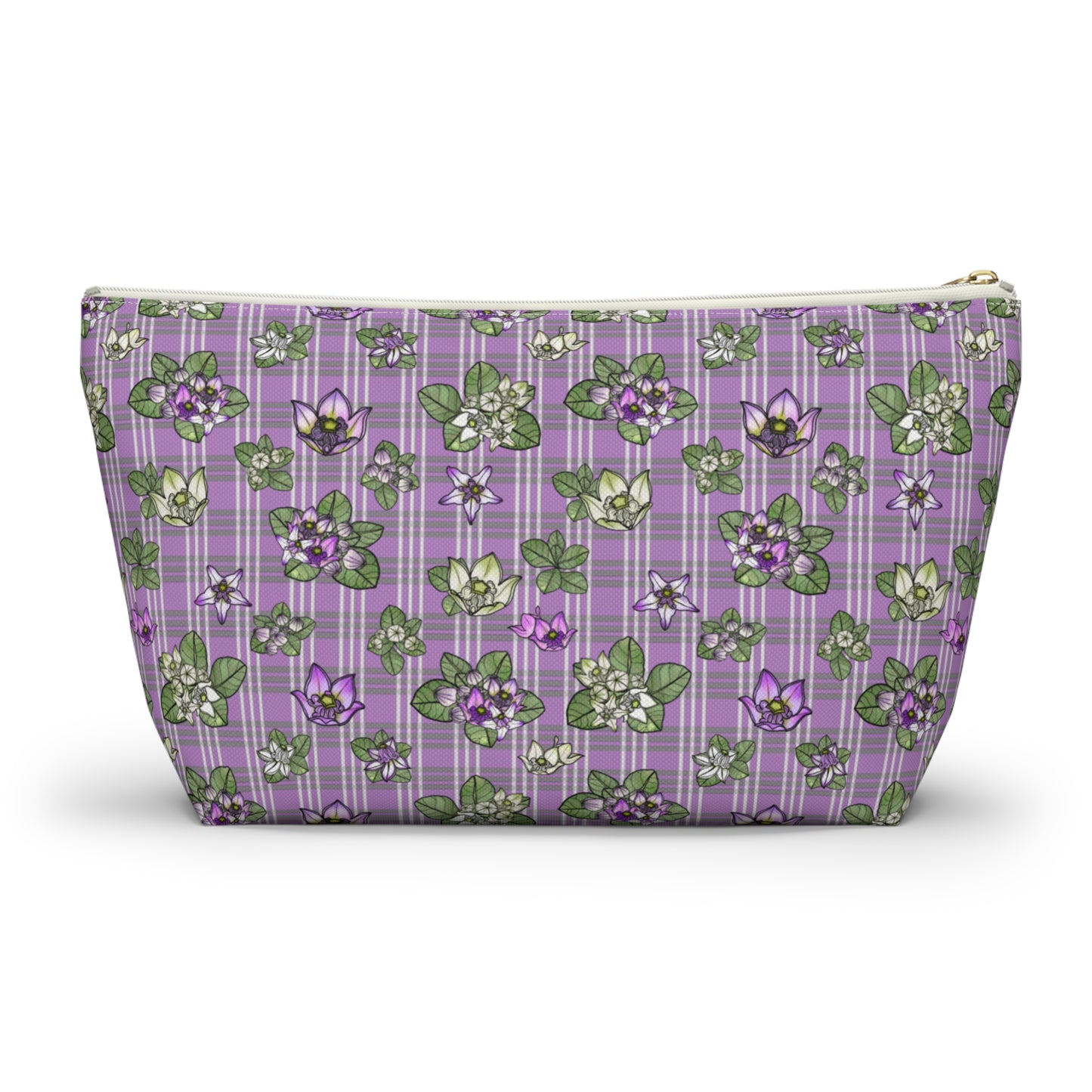 Pua Kalaunu and Palaka Hawaiian Print Accessory Pouch w T-bottom (purple)