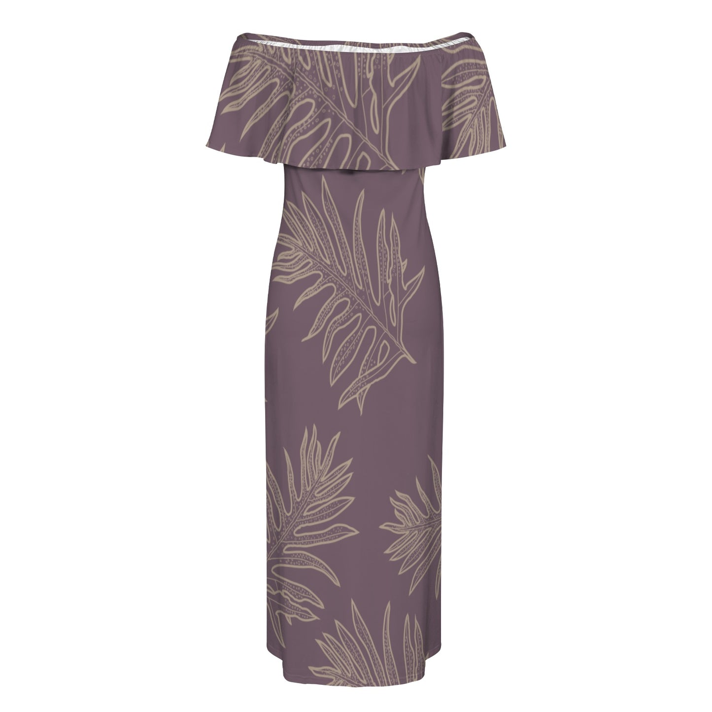 Lauaʻe Fern Hawaiian Print Off Shoulder Maxi-Style Dress - Lavender