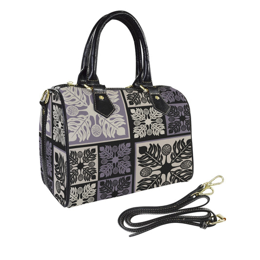 Ulu Breadfruit Kapa Kuiki Hawaiian Quilt Print - Kauka Faux Leather Satchel Handbag, Small