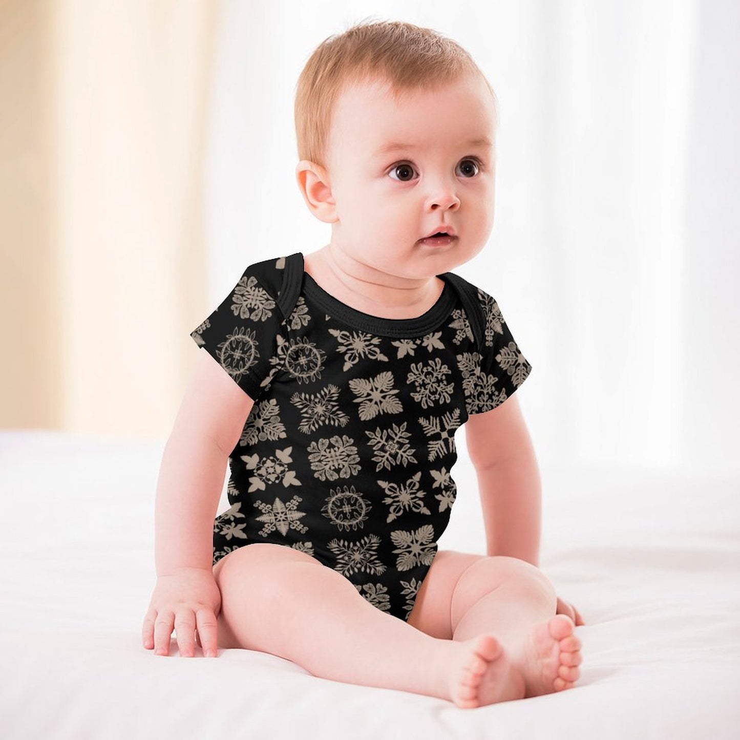 Kapa Kuiki Hawaiian Print Baby Onesie - Black and Taupe