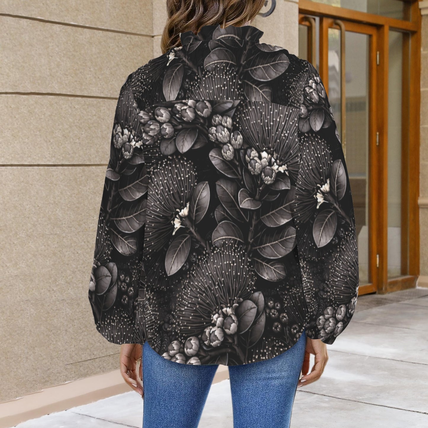 Mālie Blouse in Ohia - Black and gray