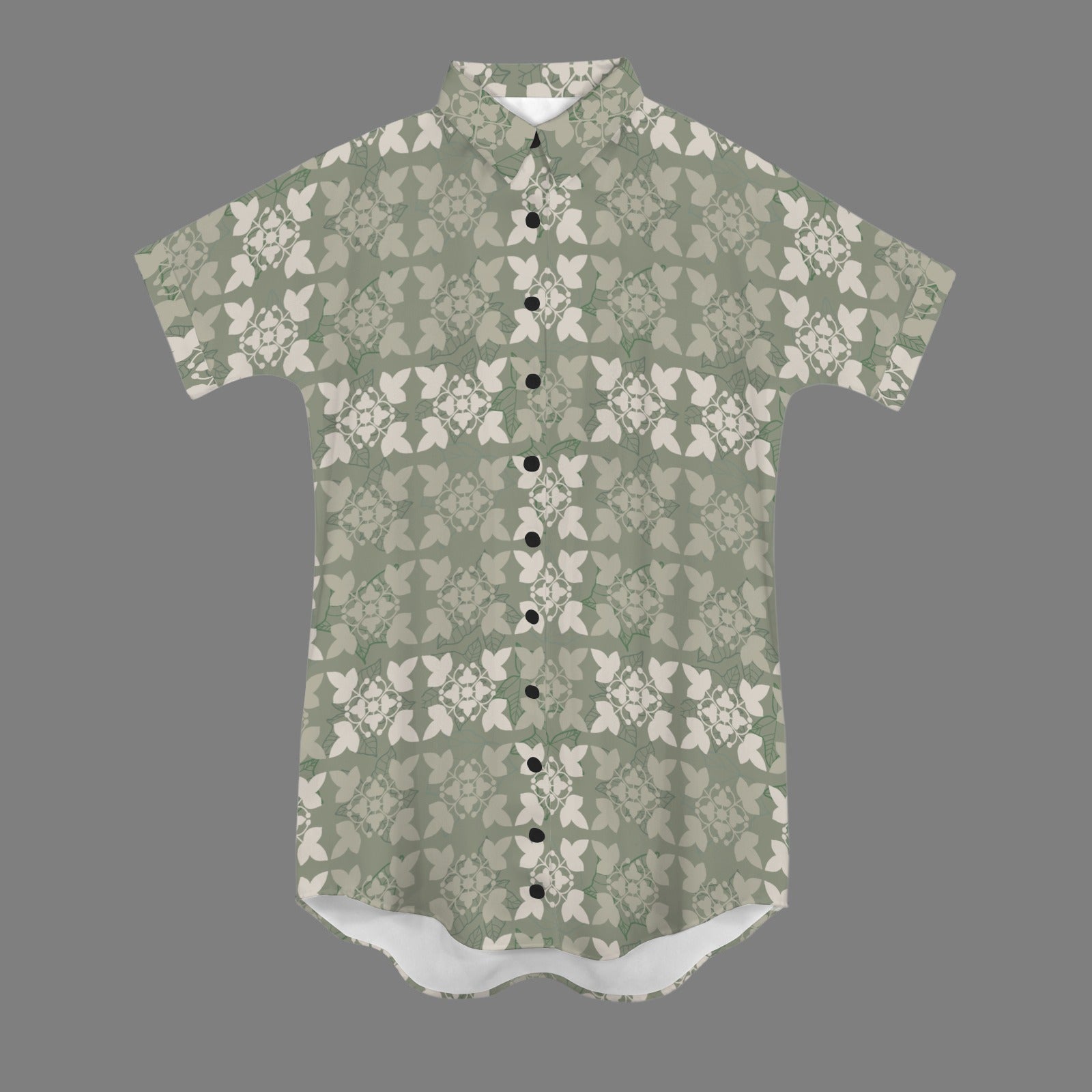 Nani 2.0 Dress in Kukui Kapa Kuiki Print - Sage, Khaki and Gray