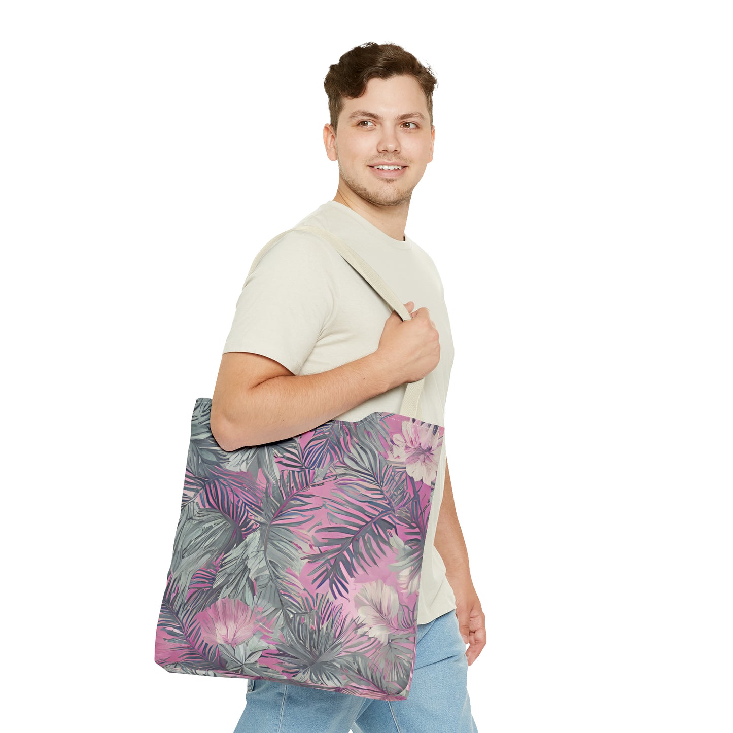 Hawaiian Tropical Print Soft Pink Tote Bag