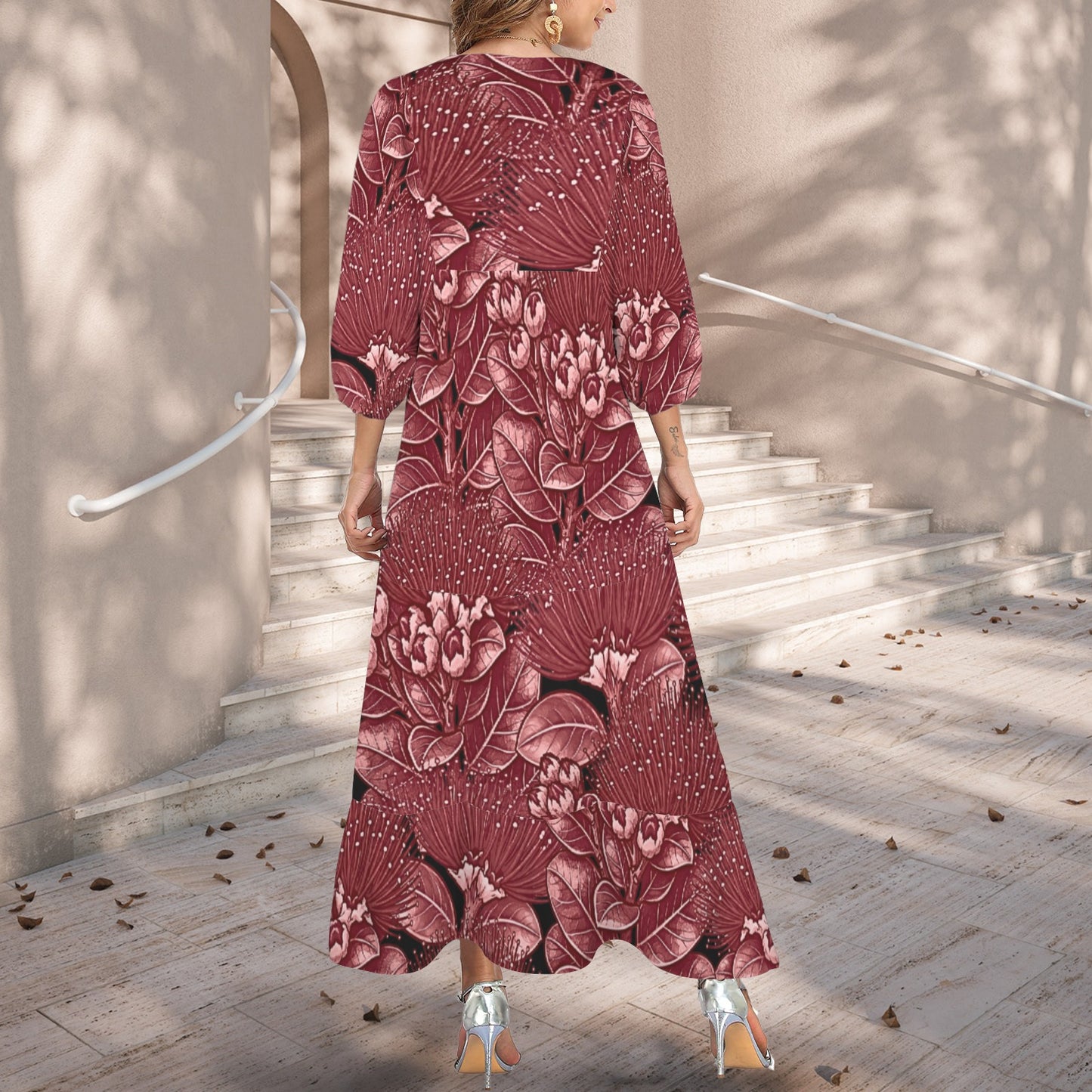 Pauahi Mu'u mu'u maxi dress - 'ōhiʻa lehua in red
