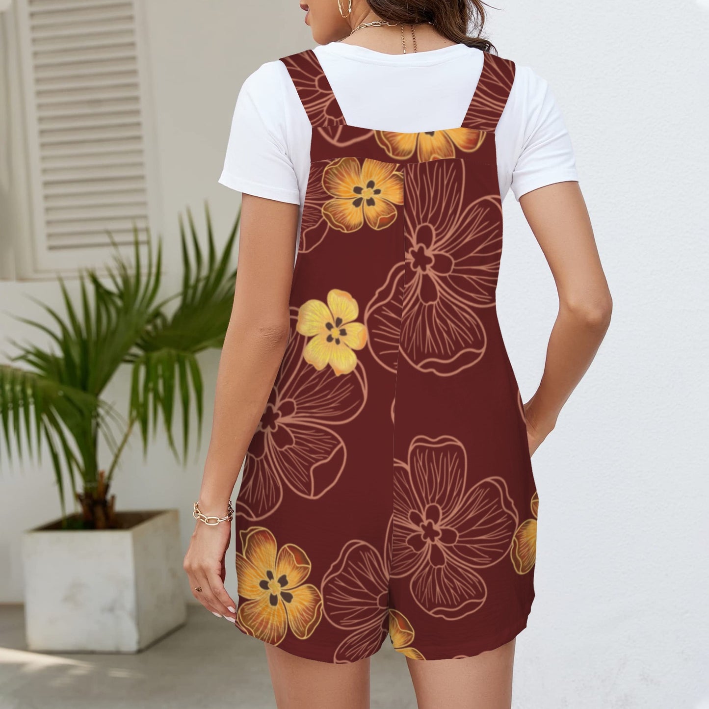 Hau Flower Pocket Big Romper - Deep Red