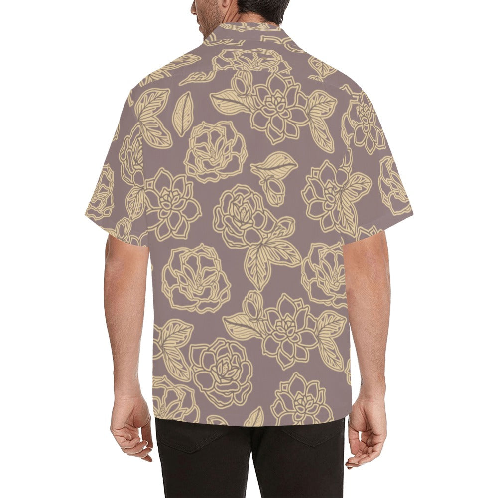 Kiele Gardenia Hawaiian Print Menʻs Aloha Shirt - Mocha and Sand