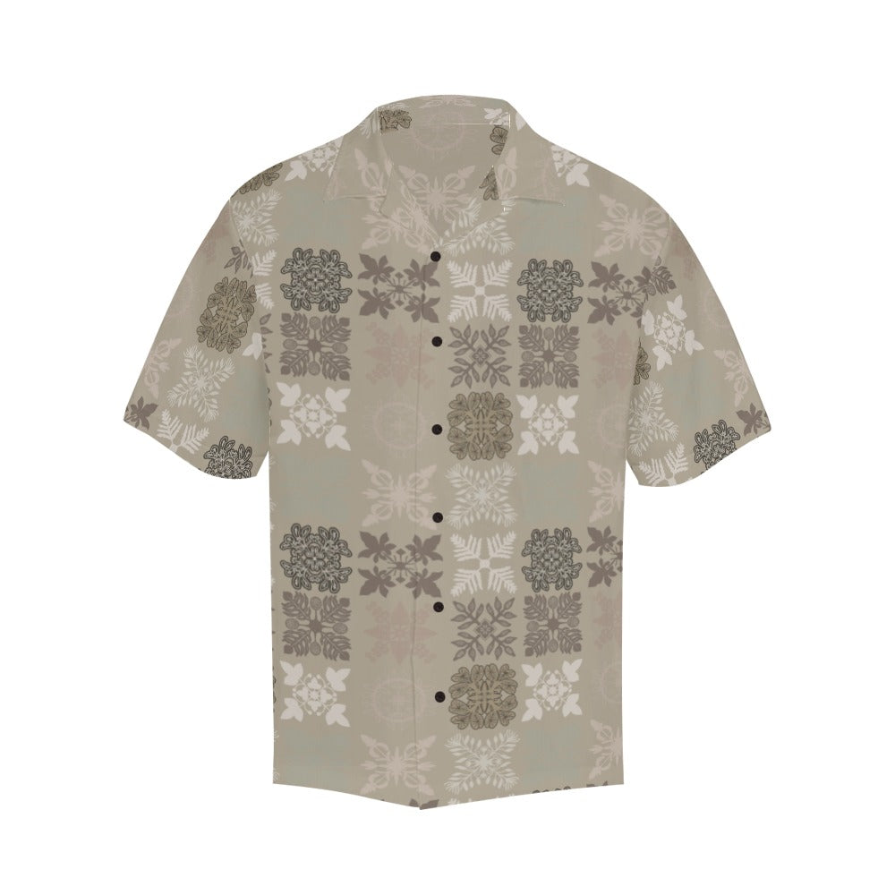 Hawaiian Kapa Kuiki - Menʻs Aloha Shirt, Beige and Gray