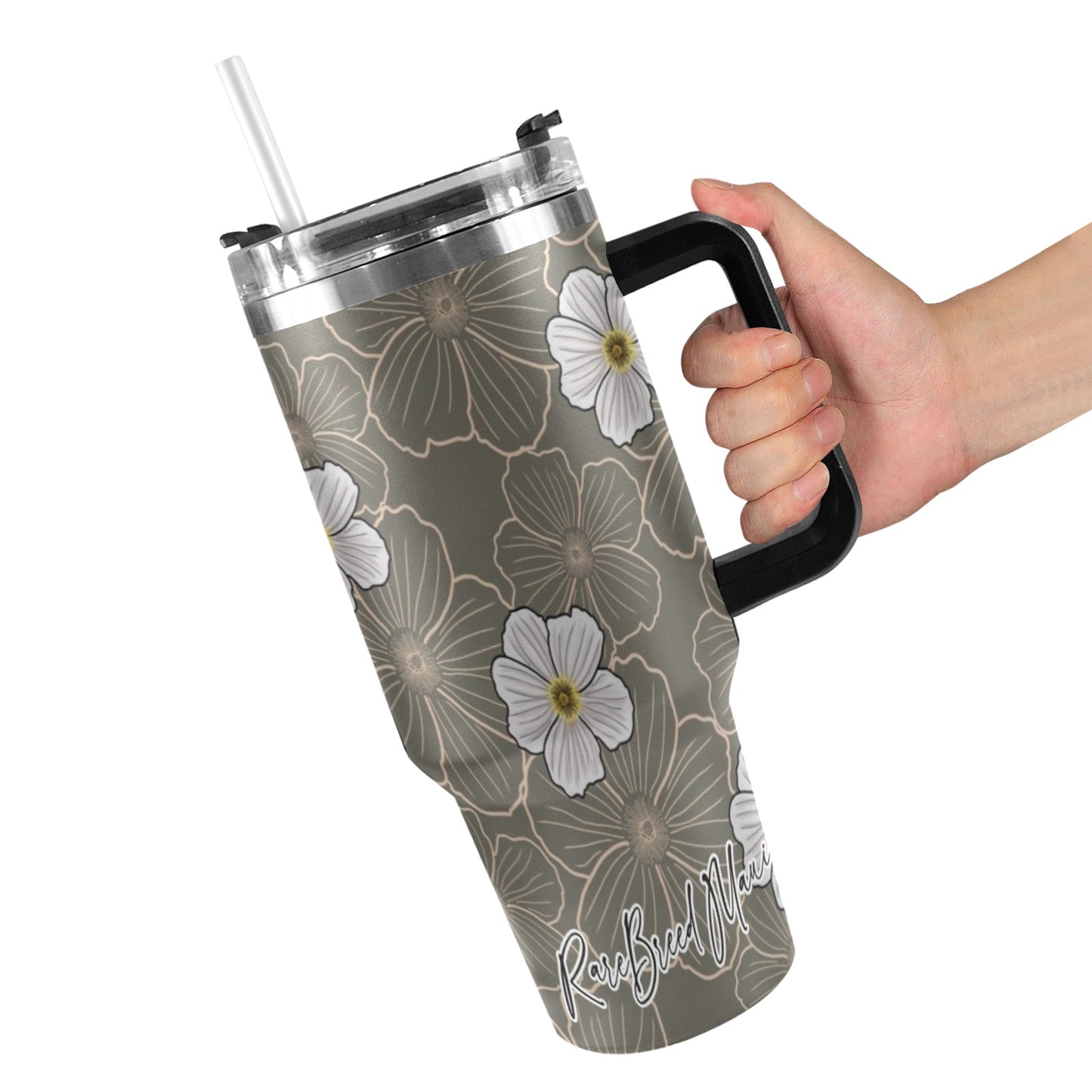 Pua Kala Hawaiian Poppy 40oz Tumbler - Black Handle, Gray