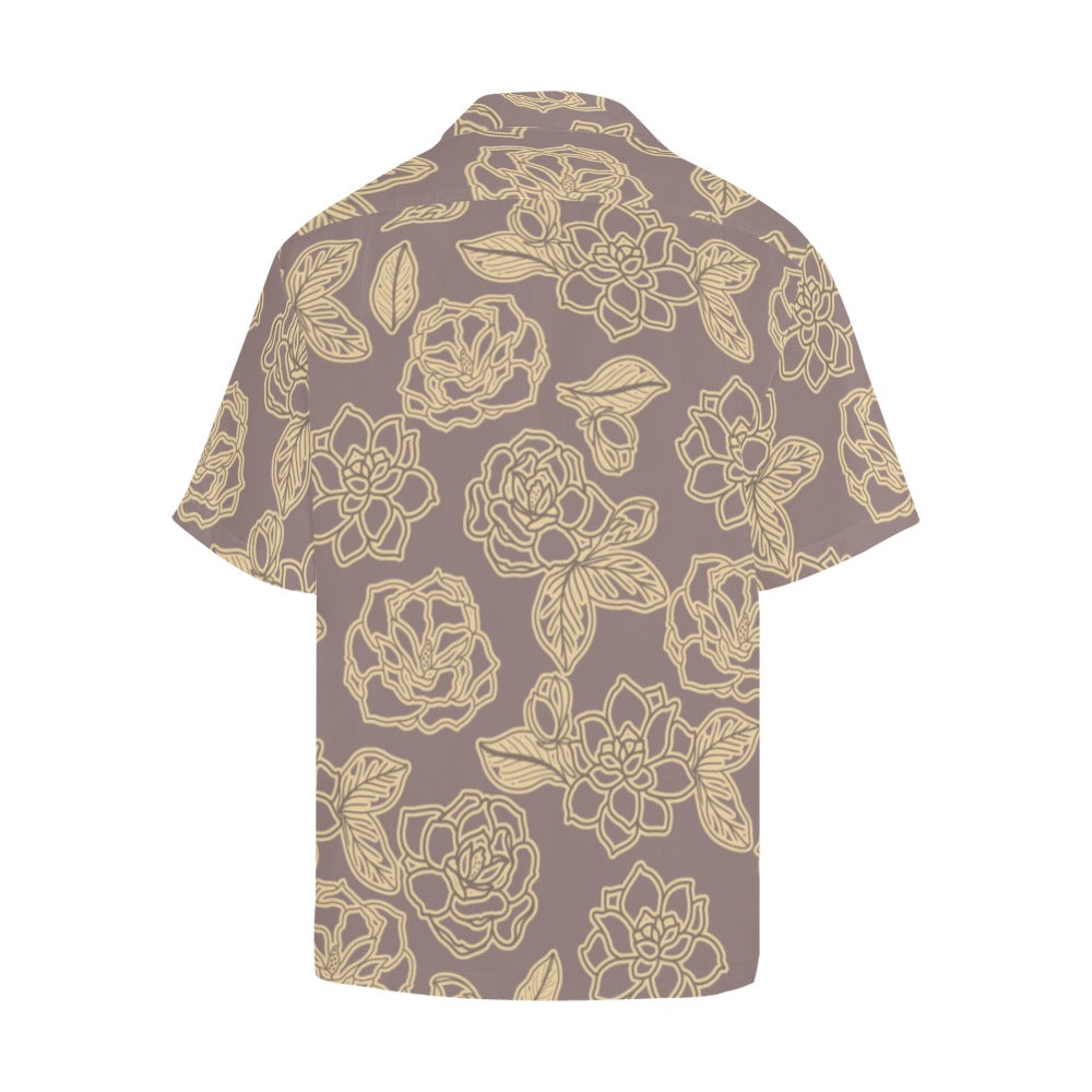 Kiele Gardenia Hawaiian Print Menʻs Aloha Shirt - Mocha and Sand