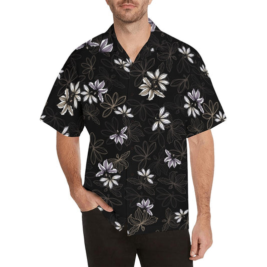 Naupaka Men's Aloha Shirt - Lavender, Taupe and Black