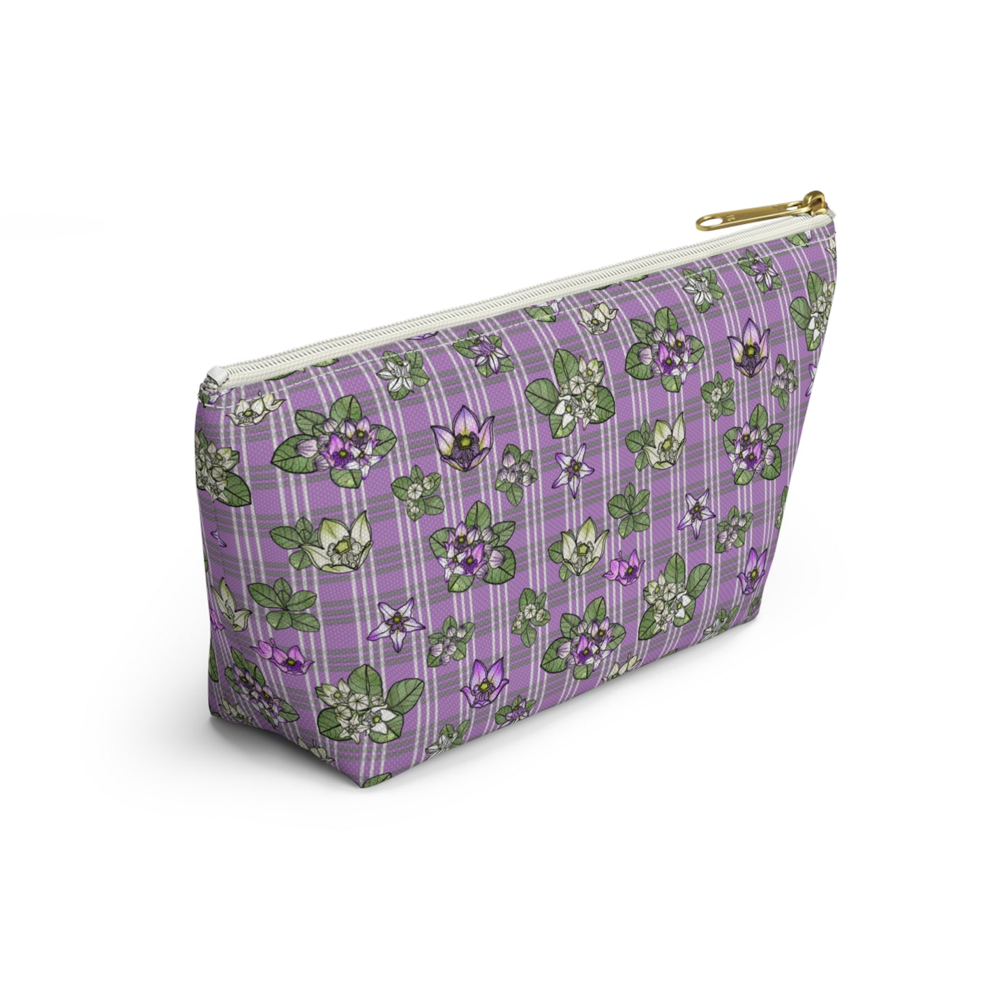 Pua Kalaunu and Palaka Hawaiian Print Accessory Pouch w T-bottom (purple)