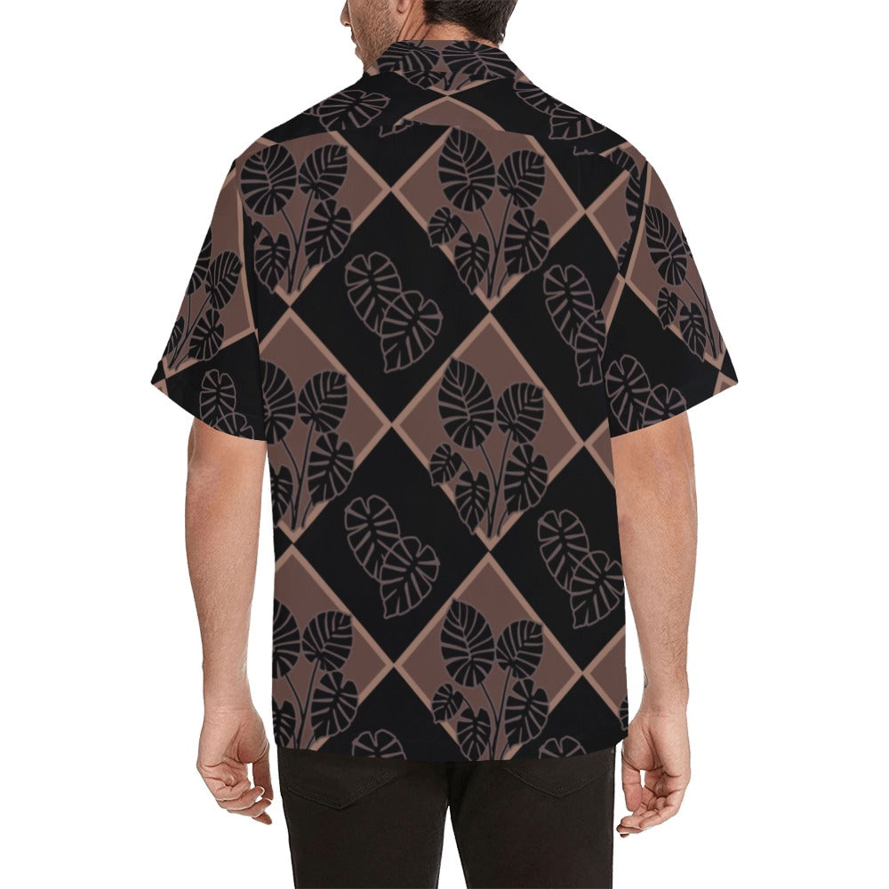 Kalo Quilt - Menʻs Aloha Shirt - Black and Mocha Hawaiian Shirt