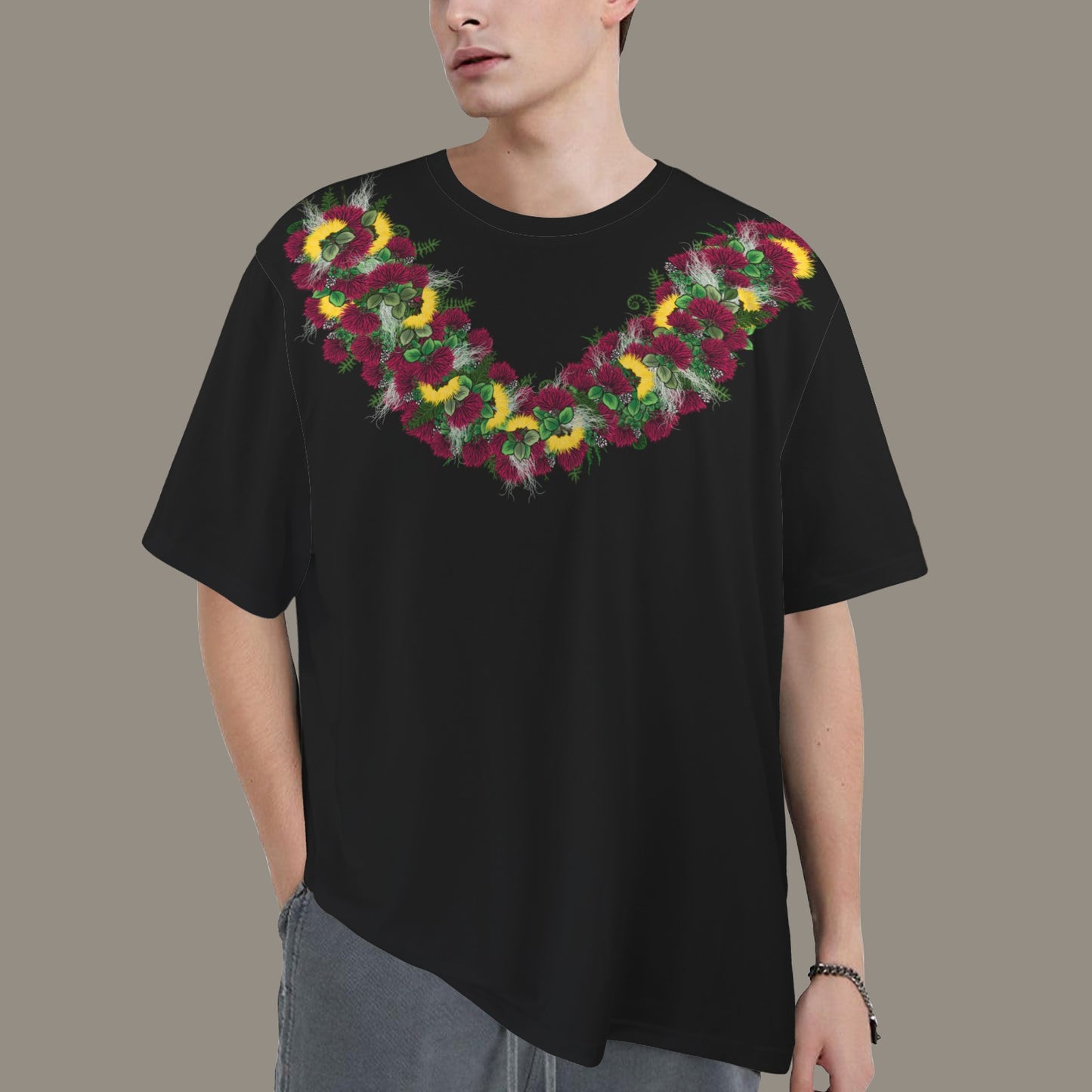 Oversized Hawaiian Lei Graphic T-Shirt  | Ohia Lehua, ʻŌhiʻa Lehua Lei