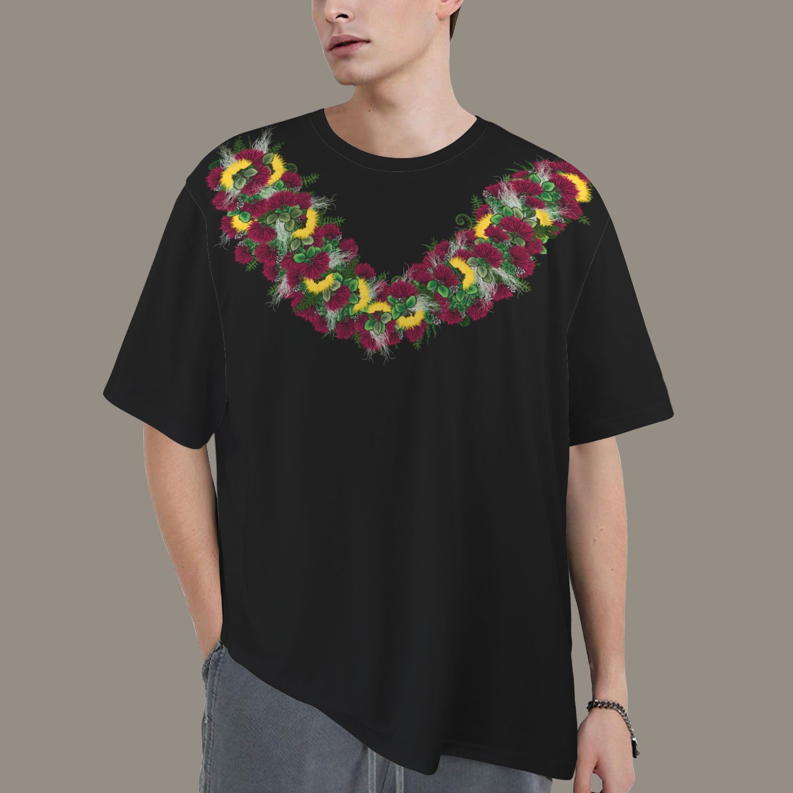 Oversized Hawaiian Lei Graphic T-Shirt  | Ohia Lehua, ʻŌhiʻa Lehua Lei