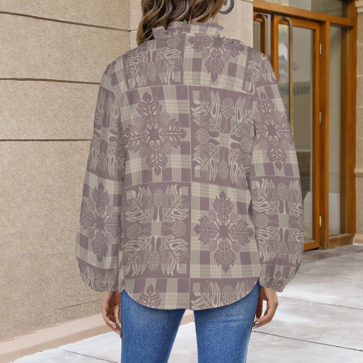 Mālie Blouse in Ulu Kapa Kuiki - Lavender and Taupe