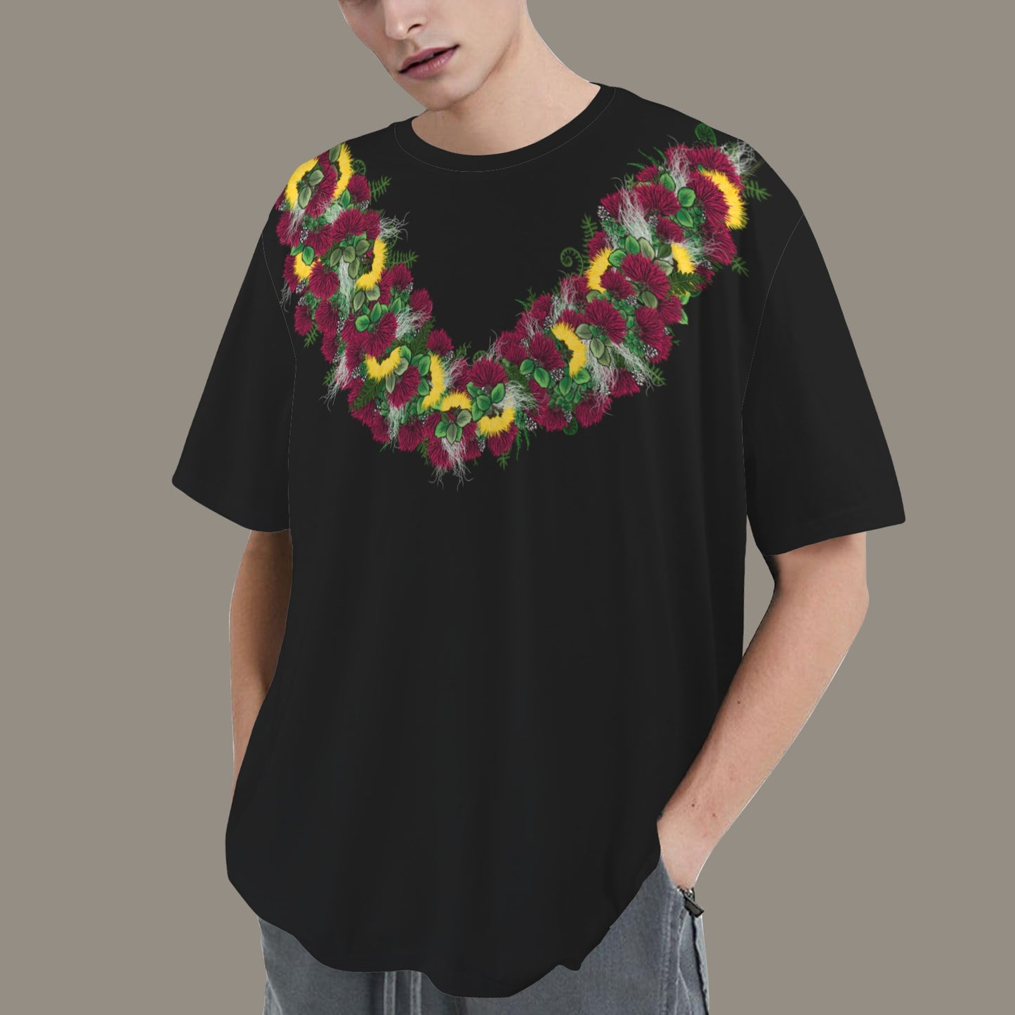 Oversized Hawaiian Lei Graphic T-Shirt  | Ohia Lehua, ʻŌhiʻa Lehua Lei