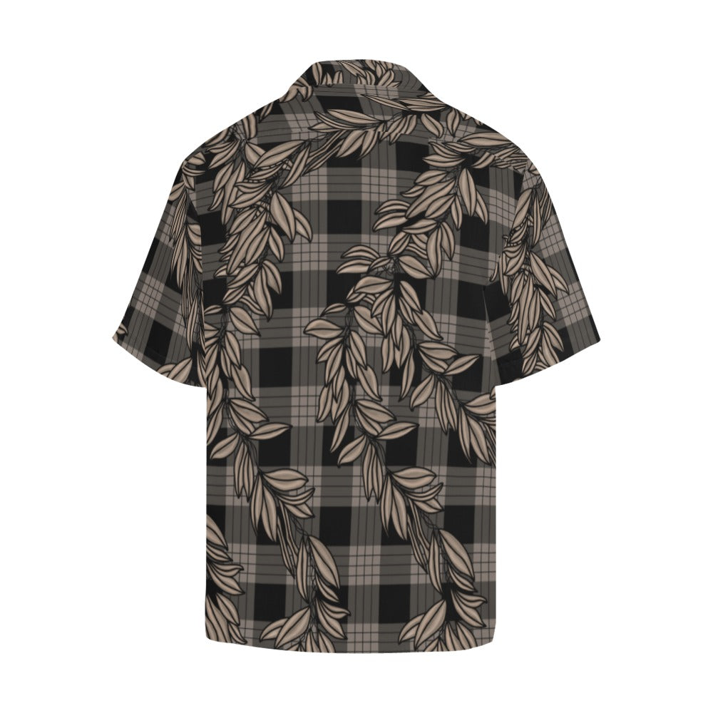 Maile and Palaka Hawaiian Print Men's Aloha Shirt - Brown and Black