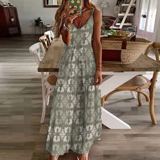 Hōʻolu Maxi Dress in Kapa Kuiki Hawaiian Print - Sage and Gray