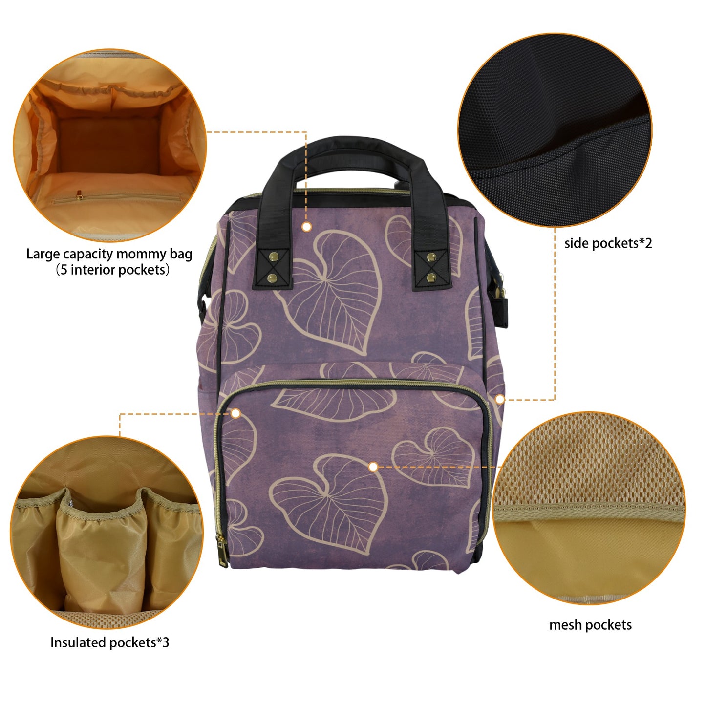 Kalo Taro Hawaiian Print Design Multi-Function Backpack - Lavender
