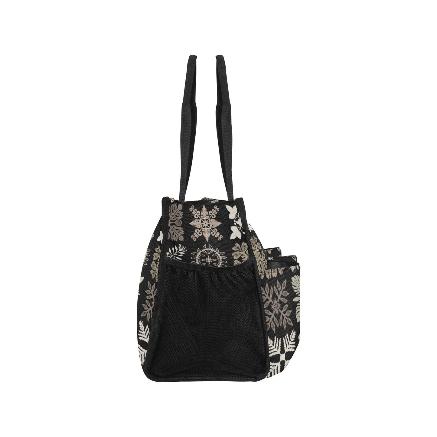 Kapa Kuiki Hawaiian Quilt Design Print Black and Khaki - Nurse/Teacher/Mommy Tote Bag