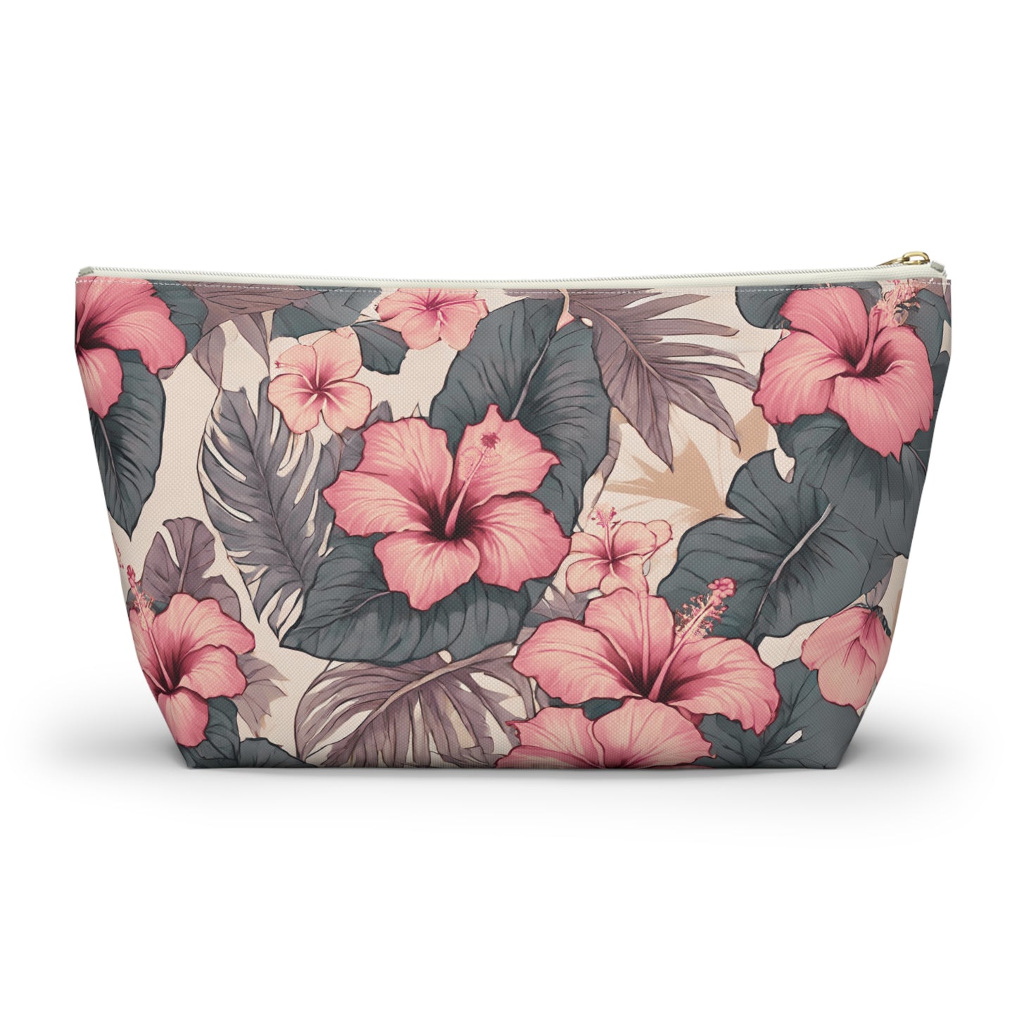 Hibiscus Hawaiian Tropical Print Soft Tones - Accessory Pouch w T-bottom