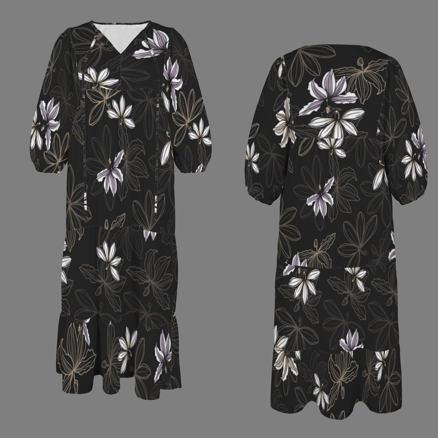 Pauahi Mu'u mu'u maxi dress - naupaka - black and purple