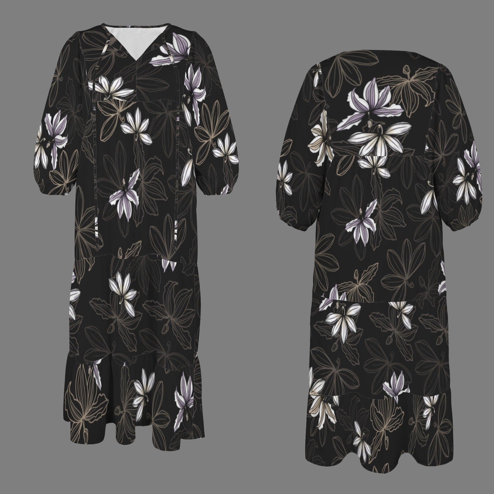 Pauahi Mu'u mu'u maxi dress - naupaka - black and purple