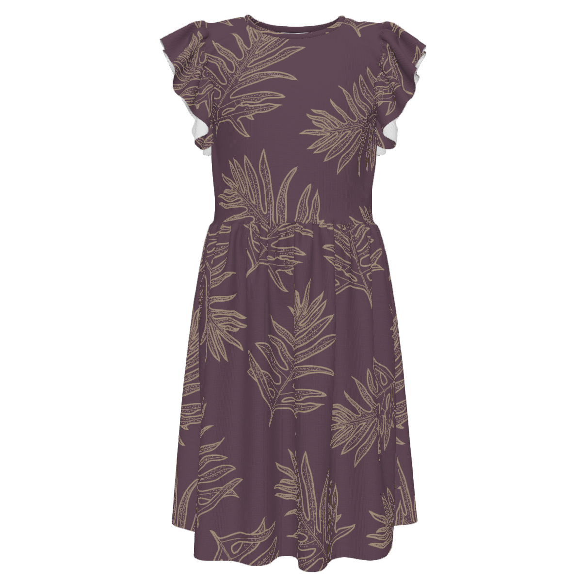 Laua'e Hawaiian Print - Girl's Ruffle Sleeve Dress - Lavender