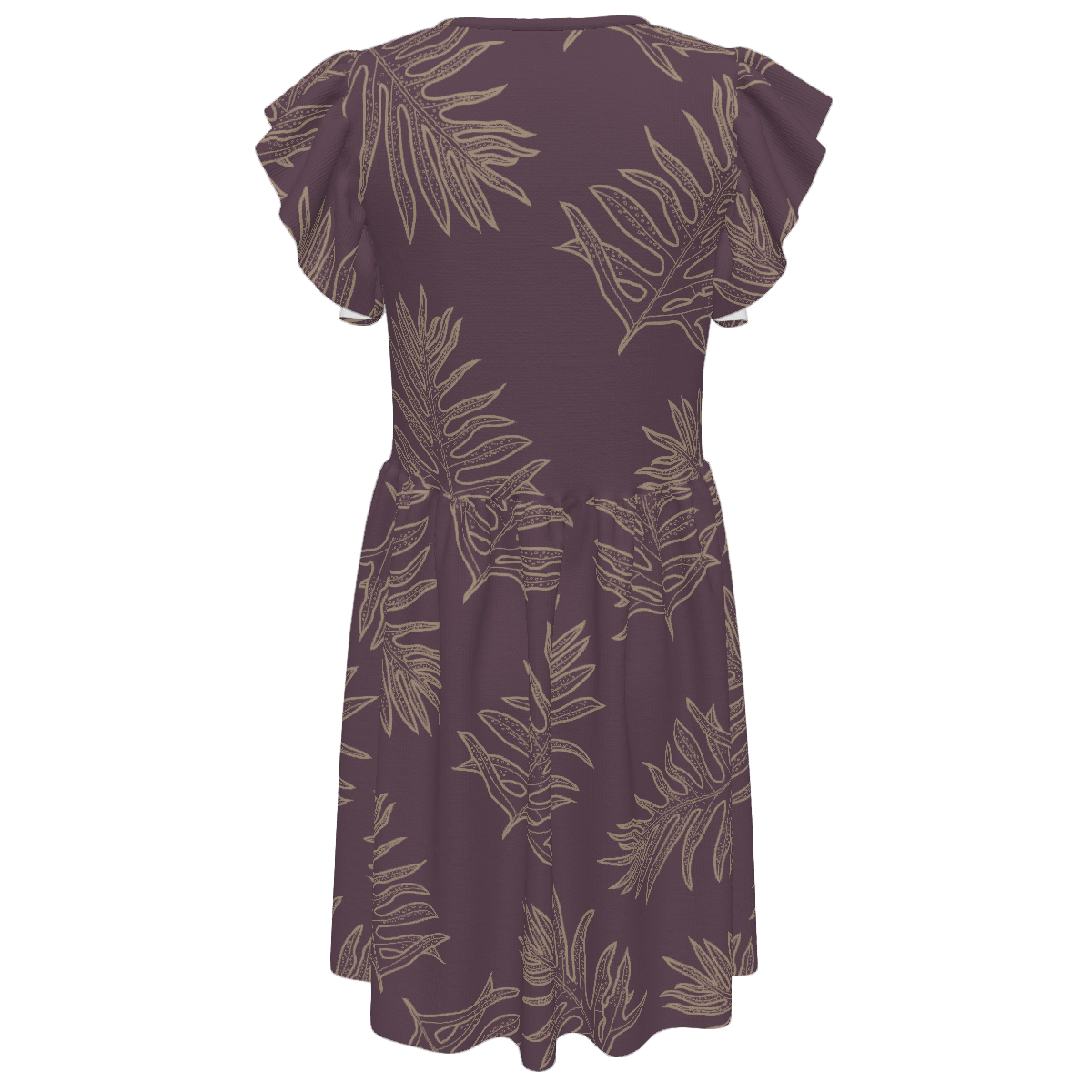 Laua'e Hawaiian Print - Girl's Ruffle Sleeve Dress - Lavender