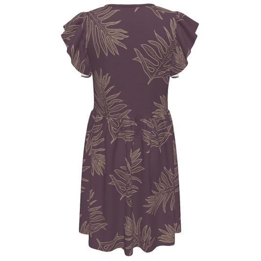 Laua'e Hawaiian Print - Girl's Ruffle Sleeve Dress - Lavender
