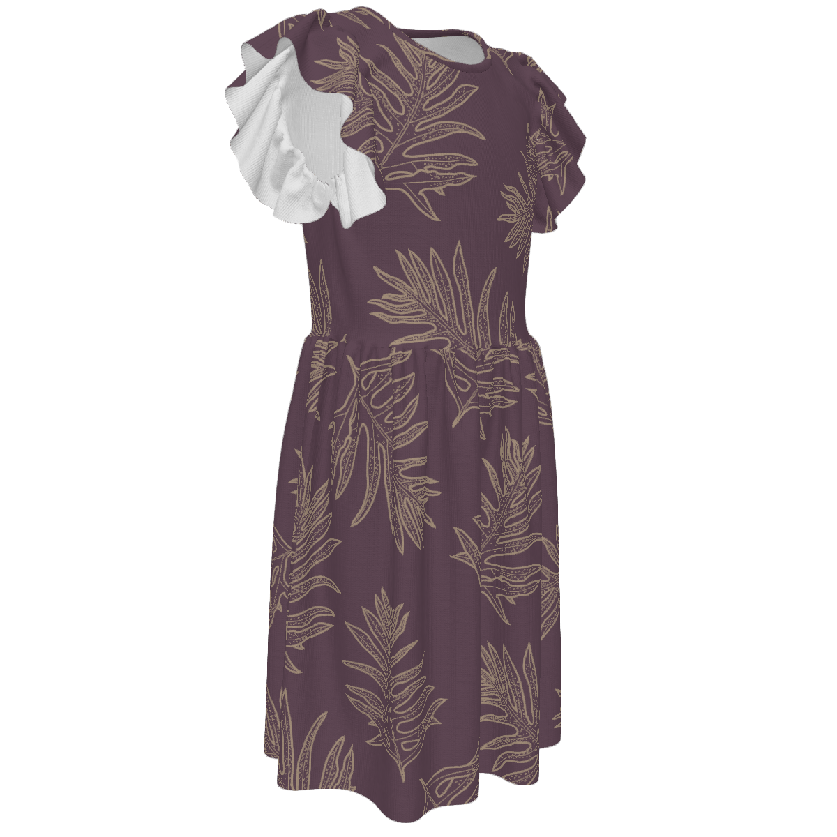 Laua'e Hawaiian Print - Girl's Ruffle Sleeve Dress - Lavender
