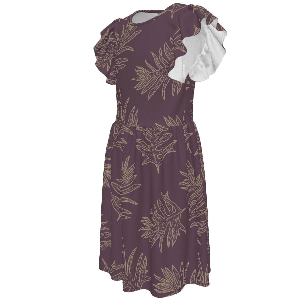 Laua'e Hawaiian Print - Girl's Ruffle Sleeve Dress - Lavender