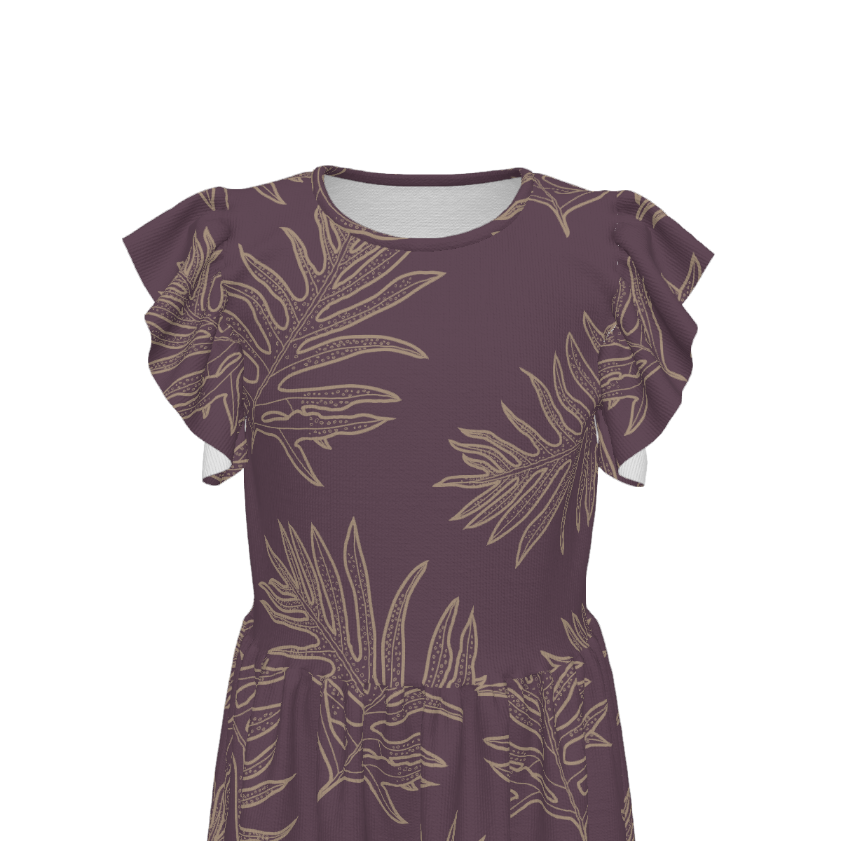 Laua'e Hawaiian Print - Girl's Ruffle Sleeve Dress - Lavender